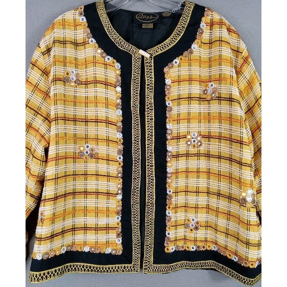Alex Kim Jacket Golden Black Vintage Old Money Embellished Boho‎ Women's Size L - Picture 3 of 9